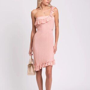 RRP€485 JUST CAVALLI One-Shoulder Dress Size L Pink Knitted Ruffles Logo